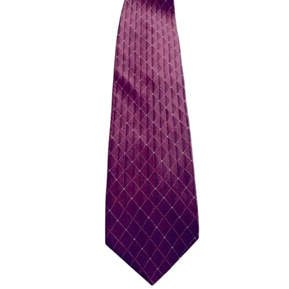 Murano‎ 100% Silk. Mens Necktie Maroon Wine , Red and Silver,  Mens Tie.